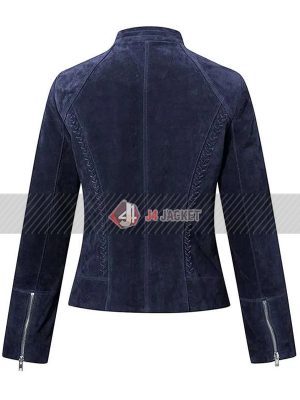 Classic Navy Blue Suede Biker Leather Jacket Womens