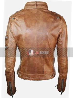 Vintage Brown Cafe Racer Leather Jacket Women