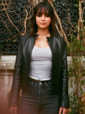 Melissa Barrera Movie Abigail 2024 Joey Black Leather Jacket