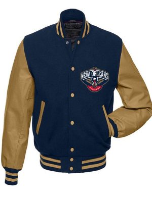 New Orleans Pelicans Blue and Brown Varsity Jacket
