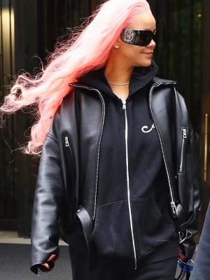 Met Gala NYC 2024 Rihanna Black Leather Jacket
