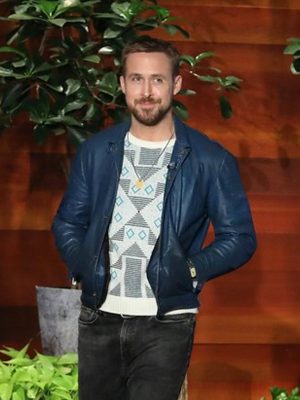 Ryan Gosling Halloween Decorations Blue Leather Jacket