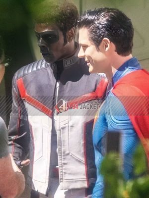 Superman Movie 2025 Edi Gathegi Black and White Leather Jacket
