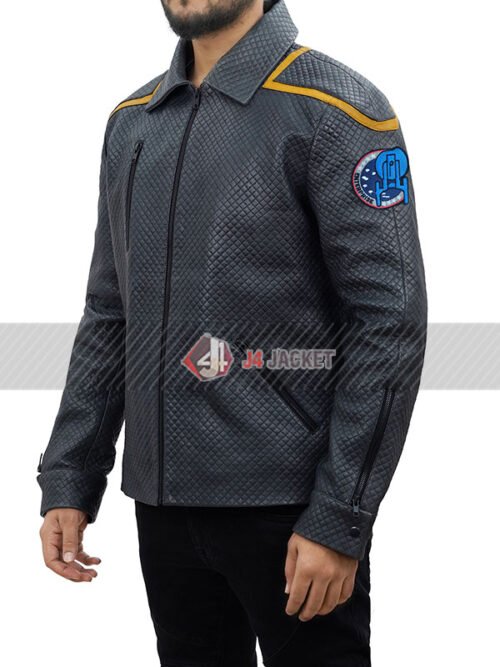 TV Series Star Trek Enterprise Starfleet Gray Quilted Leather Jacket