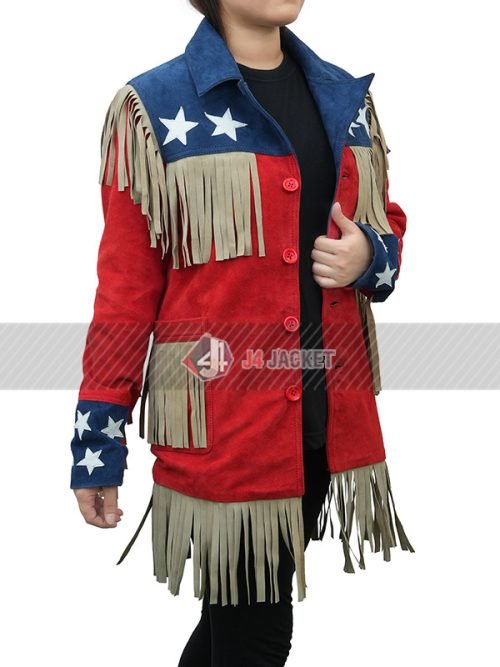 Beyonce American Flag Fringe Leather Jacket