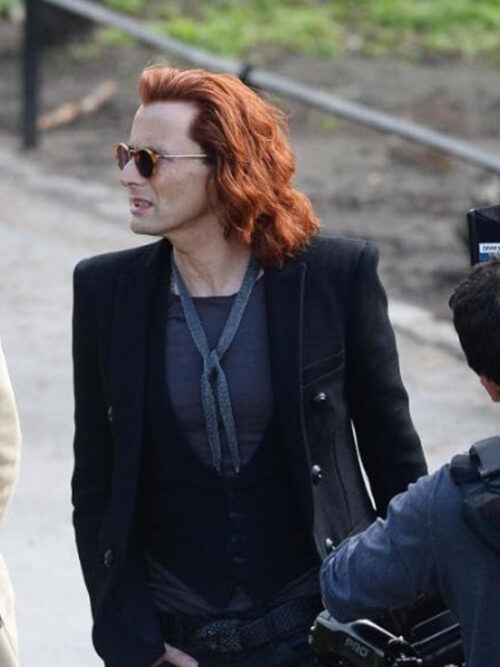 David Tennant Good Omens Series Crowley Black Wool Blazer Coat