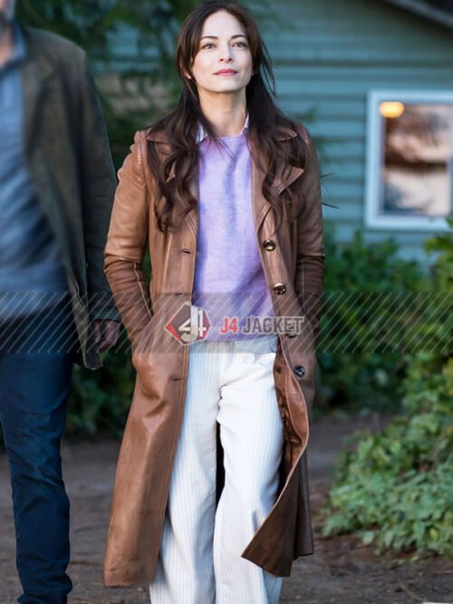 Murder In A Small Town S01 Kristin Kreuk Brown Leather Coat