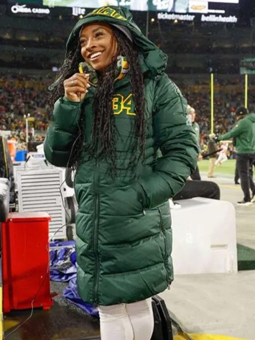 Simone Biles Green Bay Packers 2024 Green Puffer Jacket