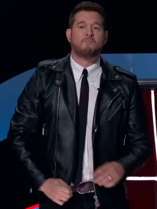 Michael Bublé The Voice 2024 Black Biker Leather Jacket