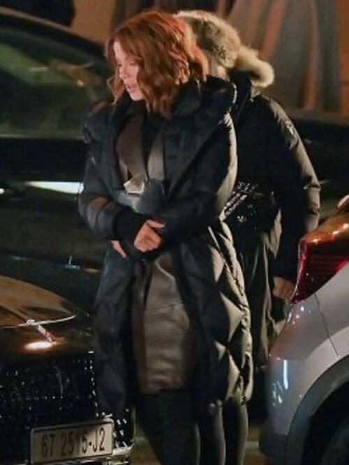 Canary Black 2024 Kate Beckinsale Black Hooded Coat