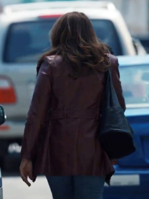 Katey Sagal Tell Me Lies Season 01 Nora Maroon Shearling Leather Jacket