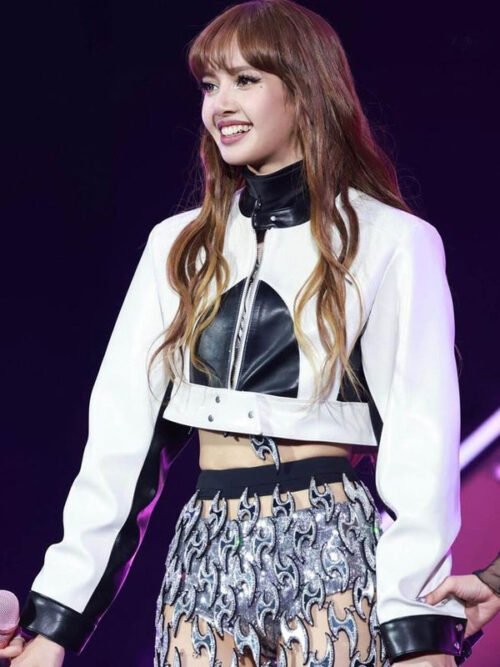 Lisa Coachella Black and White Cropped Leather Jacket