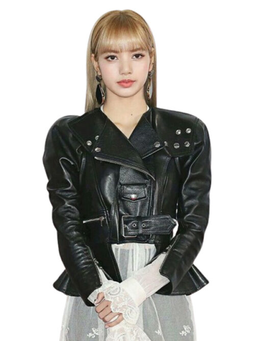 BLACKPINK Lisa Black Belted Leather Jacket