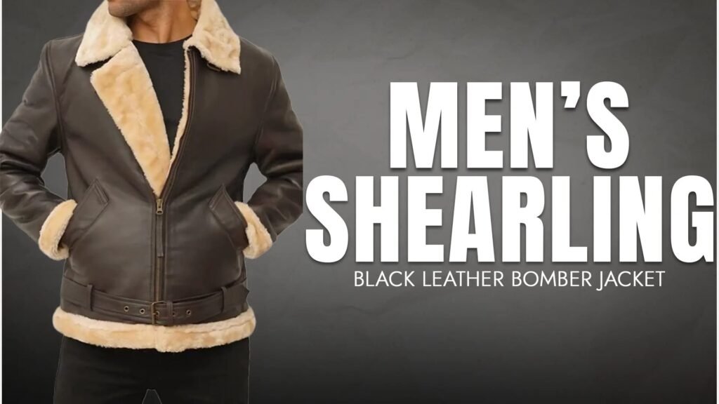 Men’s Shearling Black Leather Bomber Jacket