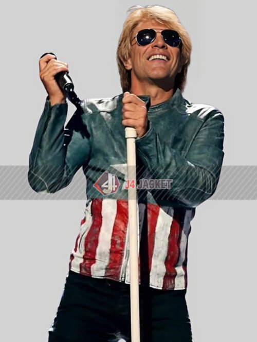 American Singer Jon Bon Jovi USA Flag Leather Jacket