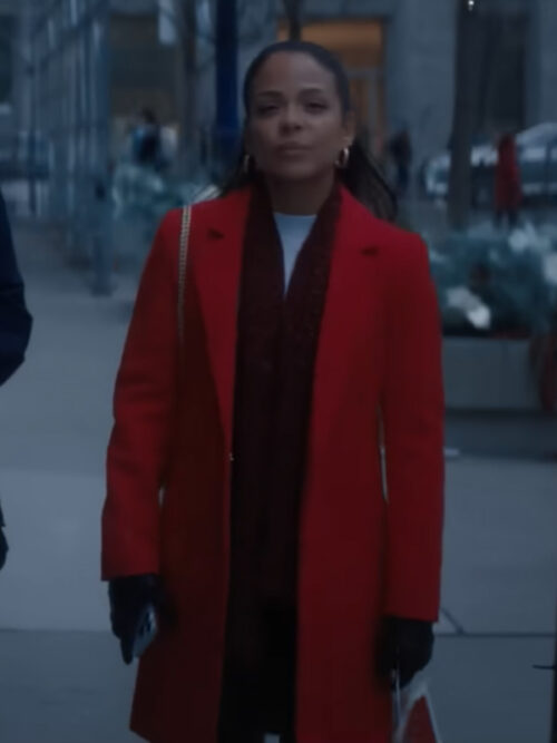 Christina Milian Meet Me Next Christmas 2024 Red Wool Coat