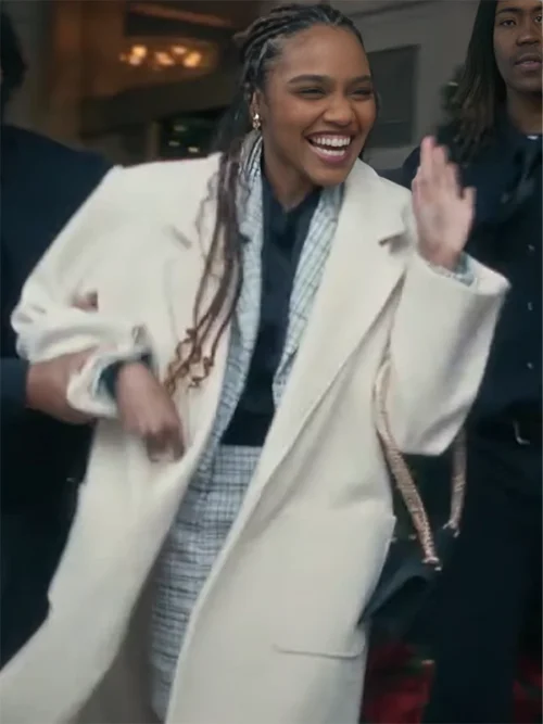 China Anne McClain Brewster's Millions Christmas White Wool Coat