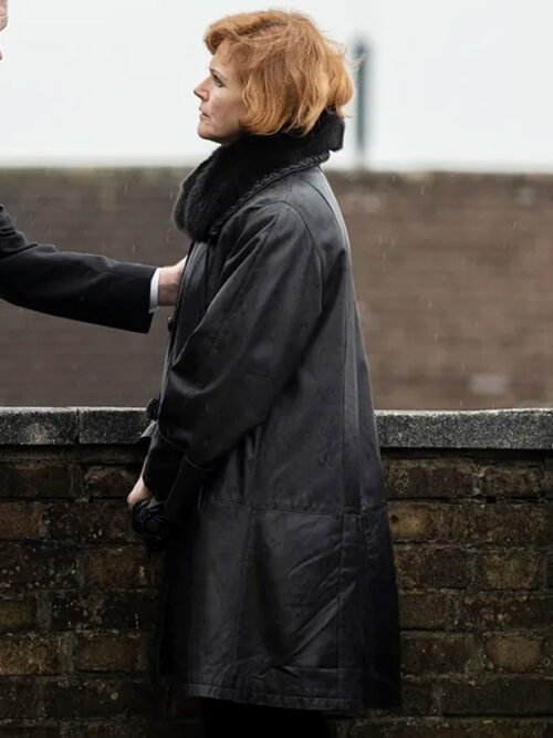 Say Nothing 2024 Maxine Peake Black Shearling Leather Coat