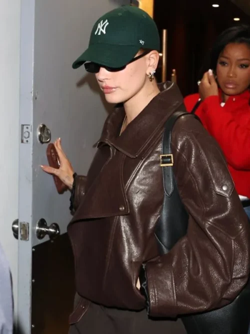 Hailey Bieber’s LA. Dinner Brown Jacket