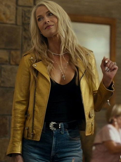 Landman Angela Norris Golden Biker Leather Jacket