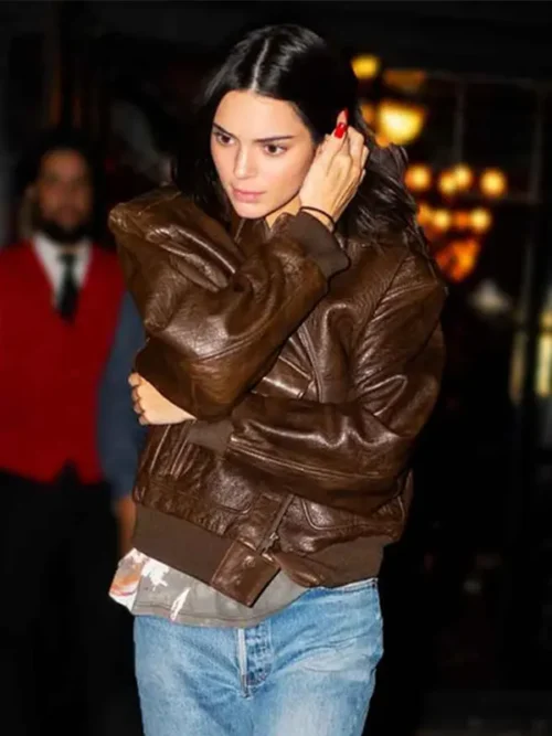 Step Out New York City Kendall Jenner Brown Leather Jacket