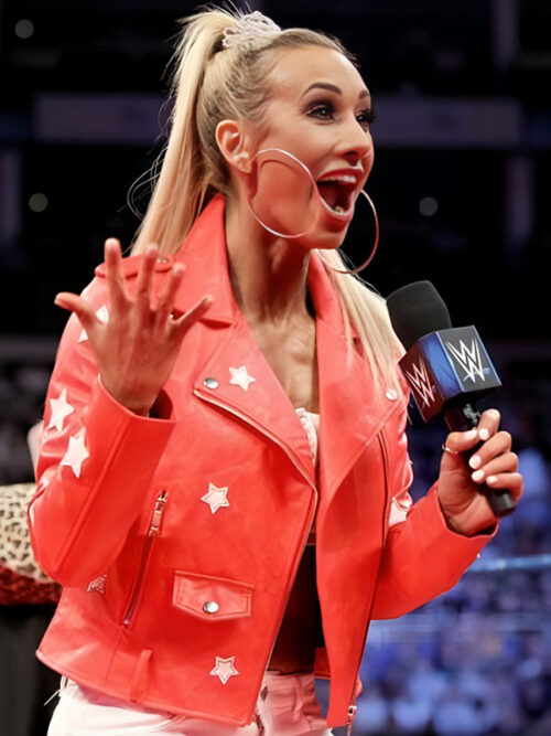 WWE American Wrestler Carmella Red Biker Leather Jacket