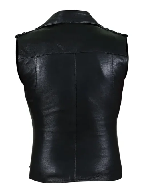 Women Classic Outwear Black Leather Moto Vest