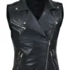 Women Black Leather Moto Vest