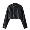 Cropped Black Leather Jacket