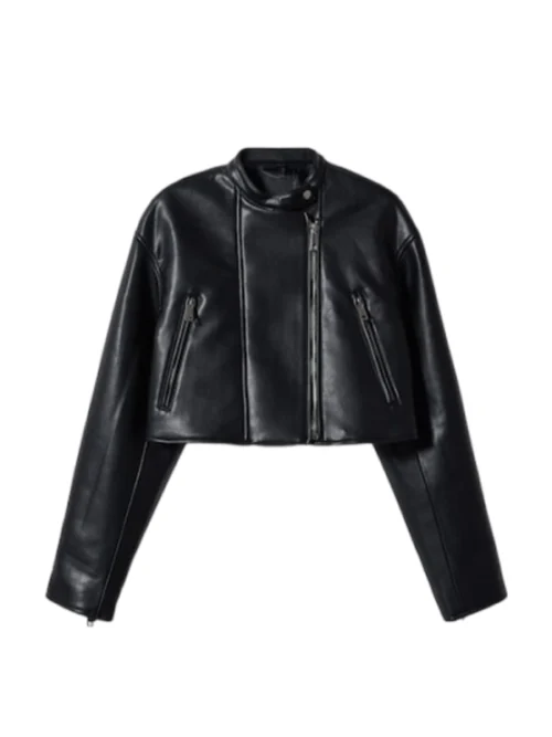 Cropped Black Leather Jacket