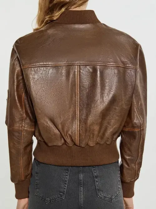 Women Vintage Leather Bomber Jacket