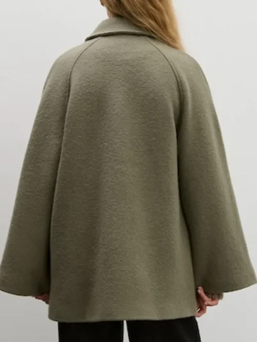 Women Smooth Elegant Wool Olive Green Coat