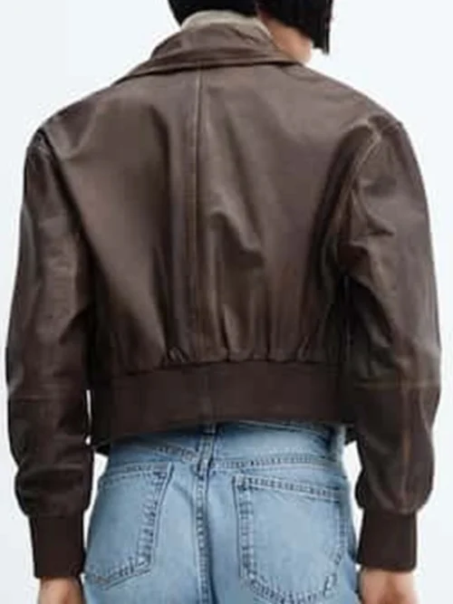 Womens Brown Leather Bomber Jacket