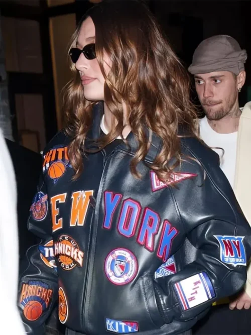 New York Knicks Hailey Bieber Leather Bomber Jacket