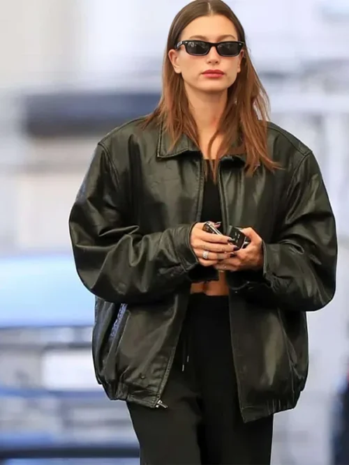 Hailey Bieber Oversized Leather Jacket