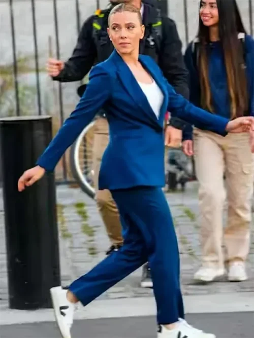 Scarlett Johansson Jurassic World Rebirth Royal Blue Suit