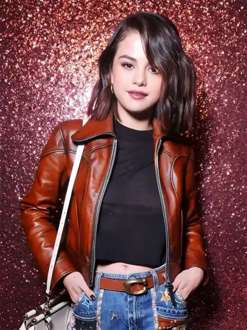 Selena Gomez Brown Leather Jacket