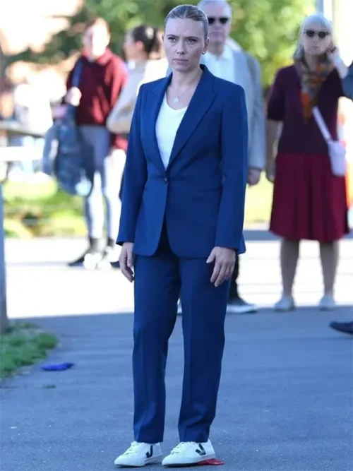 Jurassic World Rebirth 2025 Scarlett Johansson Blue Suit