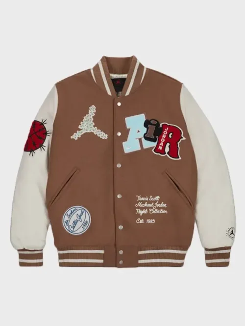 Travis Scott Brown and White Varsity Jacket